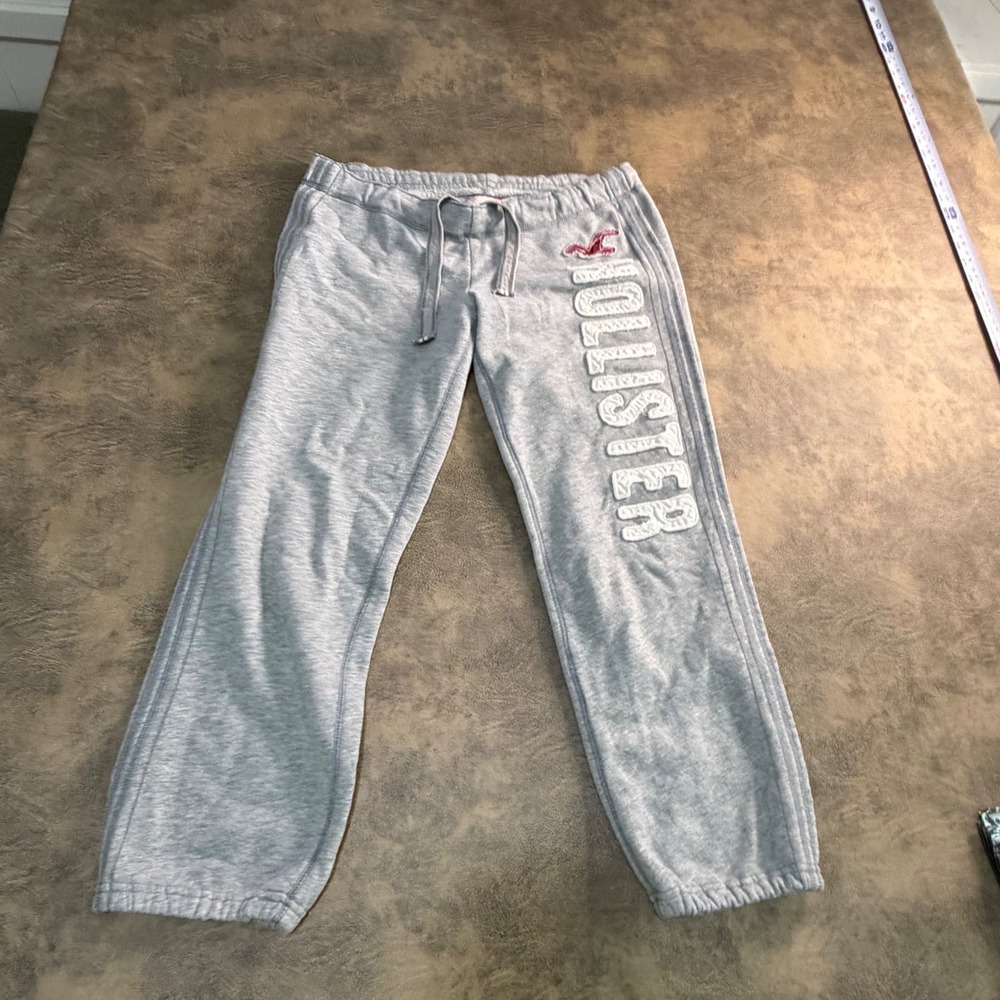 Hollister Sweatpants Womens Small Gray Logo Fleece Joggers Drawstring y2k